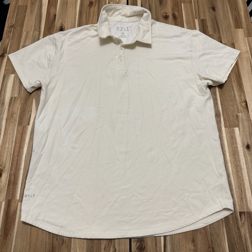 Bylt Premium Basics Polo Shirt Mens 2XL Ivory Lux Drop Cut Performance Golf